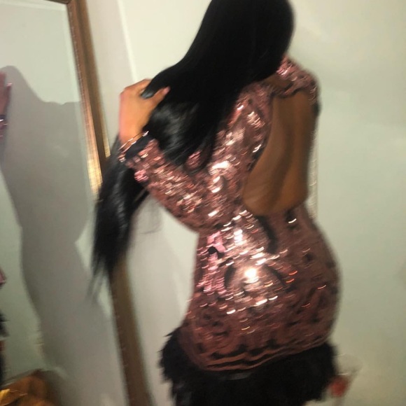 Rose gold open back party dress  if you can sew 🧵 I added the ostrich feathers - Picture 6 of 14